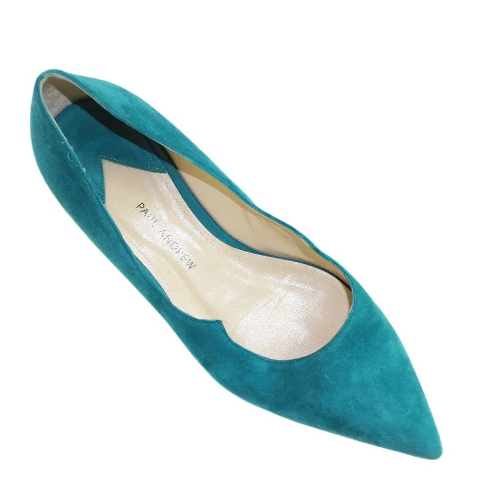 Paul Andrew Zoya Signature Wing Turquoise Blue Suede Flat, Size 36.5 (US 6.5)